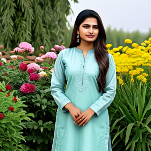 Home 6 **
"A confident South Asian woman, fully clothed in a modest yet stylish shalwar kameez, standing in front of a blooming garden, safe for work, appropriate content, professional, perfect anatomy, correct proportions, natural pose, well-formed hands, proper finger count, natural body proportions, family-friendly, high resolution, detailed textures, soft lighting."
**