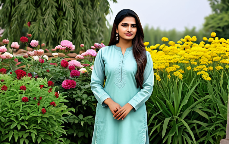 **
"A confident South Asian woman, fully clothed in a modest yet stylish shalwar kameez, standing in front of a blooming garden, safe for work, appropriate content, professional, perfect anatomy, correct proportions, natural pose, well-formed hands, proper finger count, natural body proportions, family-friendly, high resolution, detailed textures, soft lighting."
**
